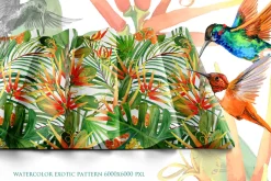Watercolor Tropical plant & Bird