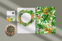 Watercolor Tropical plant & Bird
