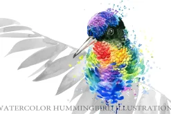 Watercolor Tropical plant & Bird