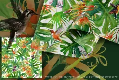 Watercolor Tropical plant & Bird