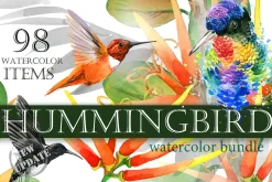 Watercolor Tropical plant & Bird