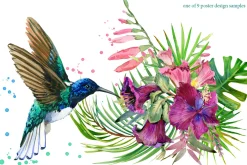 Watercolor Tropical plant & Bird