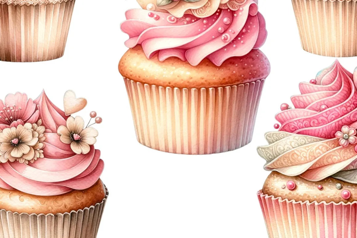 Watercolor Valentine's Day Cupcakes