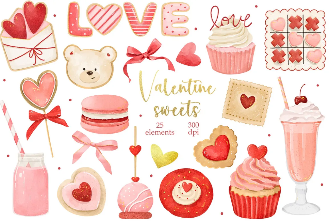 Watercolor Valentines Day Sweets