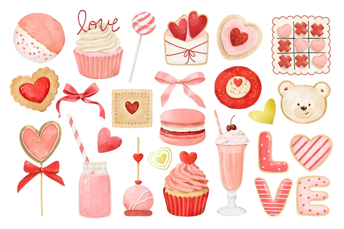 Watercolor Valentines Day Sweets