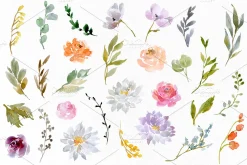 Watercolor White Dahlias Flowers