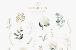 Watercolor White Floral Alphabet Set