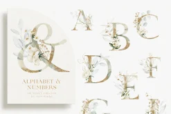 Watercolor White Floral Alphabet Set