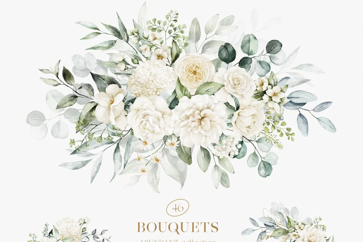 Watercolor White Floral Alphabet Set