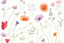 Watercolor wildflower clipart bundle