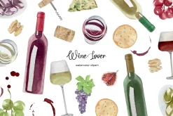 Watercolor wine clipart. Wine lover