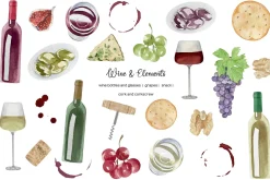 Watercolor wine clipart. Wine lover