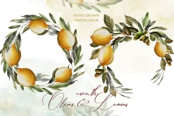 Watercolor Wreath Olives & Lemons