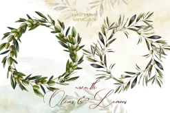 Watercolor Wreath Olives & Lemons