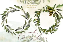 Watercolor Wreath Olives & Lemons
