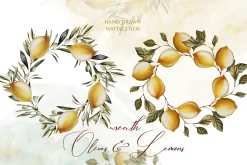 Watercolor Wreath Olives & Lemons