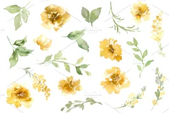 Watercolor Yellow Flowers Peonies