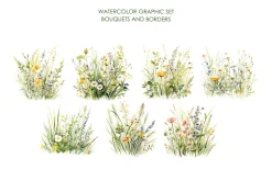 Watercolror Grean meadow clipart.
