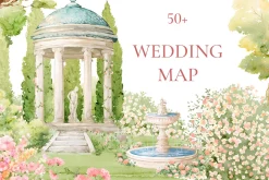 Wedding Map 50 Watercolor Clipart