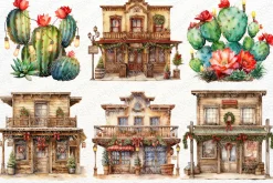 Western Christmas Watercolor Clipart