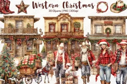 Western Christmas Watercolor Clipart