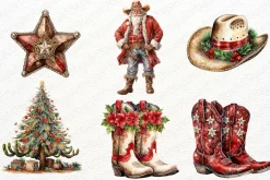 Western Christmas Watercolor Clipart