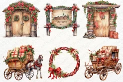Western Christmas Watercolor Clipart