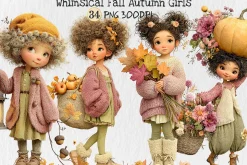Whimsical Fall Autumn Girls Clipart