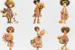 Whimsical Fall Autumn Girls Clipart