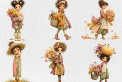 Whimsical Fall Autumn Girls Clipart