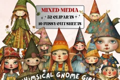 Whimsical Gnome Girls Mixed Media