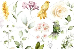 White roses & wildflowers floral set
