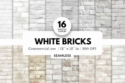 16 White Brick Texture Digital Paper