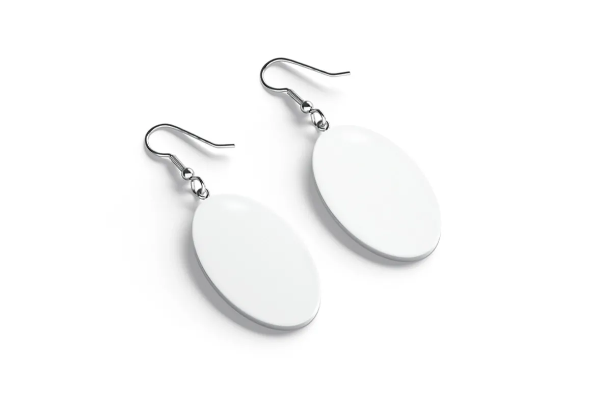 White Oval Earring Jewelry 3D Model