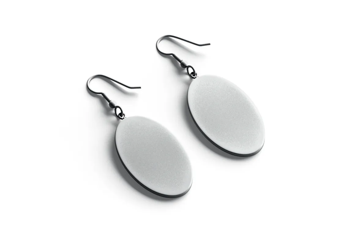 White Oval Earring Jewelry 3D Model