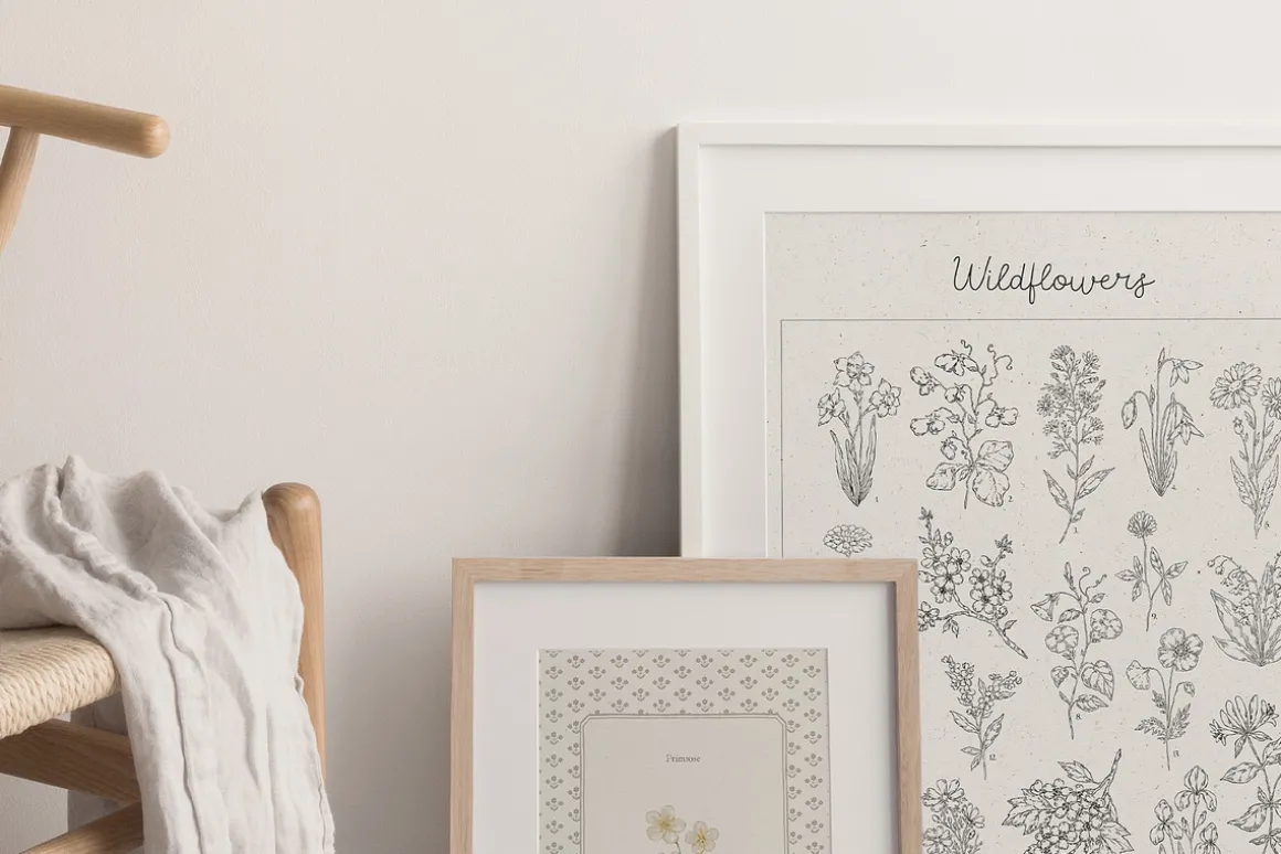 Wildflowers. Hand drawn pencil flora
