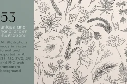 Winter line drawing collection