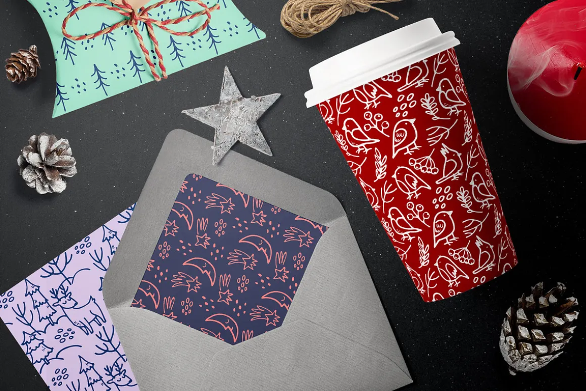 Winter Doodle Patterns set