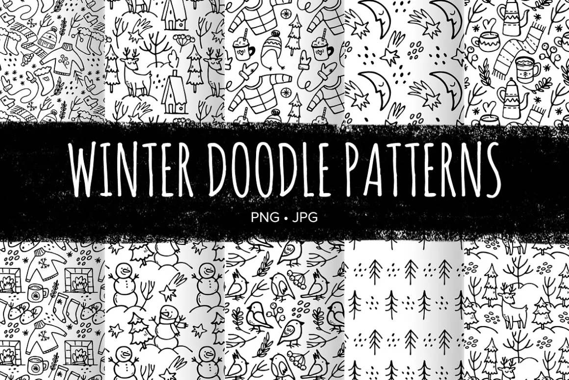 Winter Doodle Patterns set