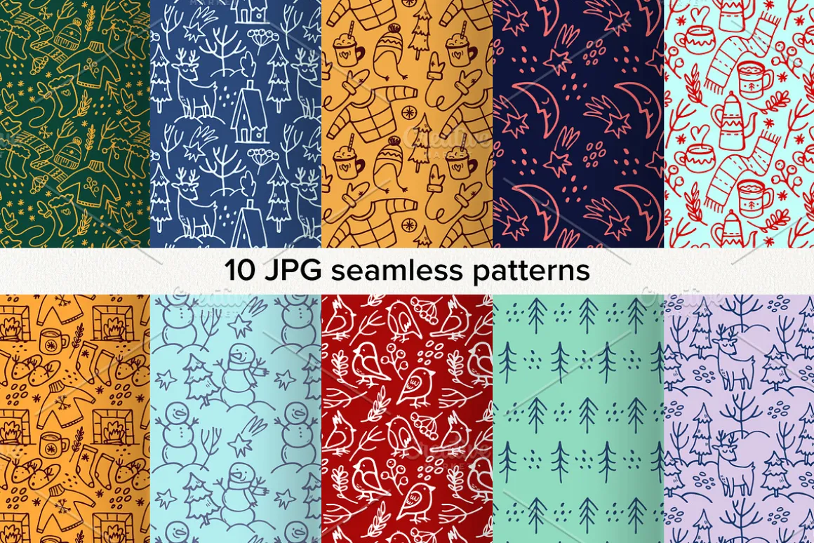 Winter Doodle Patterns set