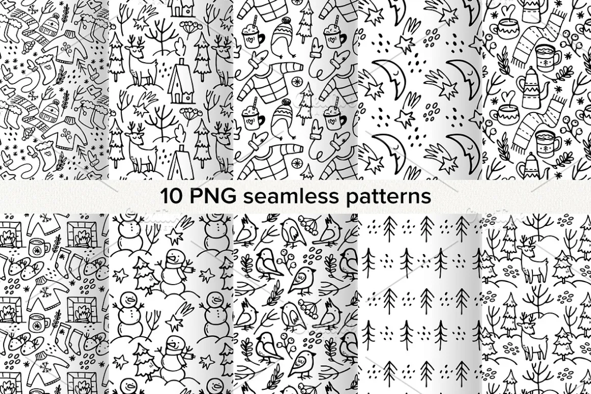 Winter Doodle Patterns set