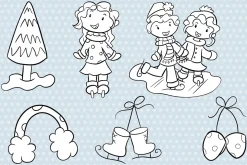 Winter Ice Skating Digital Stamps