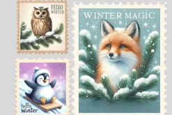 Winter postage stamps