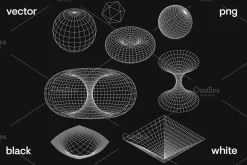 Wireframe geometric shapes. Vector
