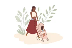 Women walking with babies in prams