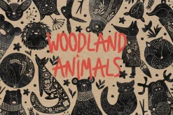 Woodland Animals. Linocut Style