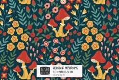 Woodland Mushrooms Seamless Pattern