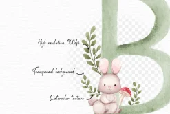 Woodland Watercolor Alphabet Clipart