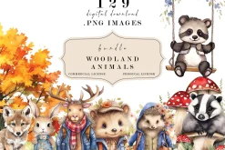 Woodland Watercolor Animals Clipart