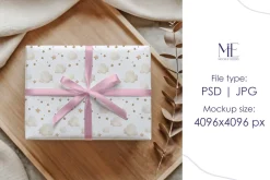 Wrapping Paper Gift Box Mockup PSD